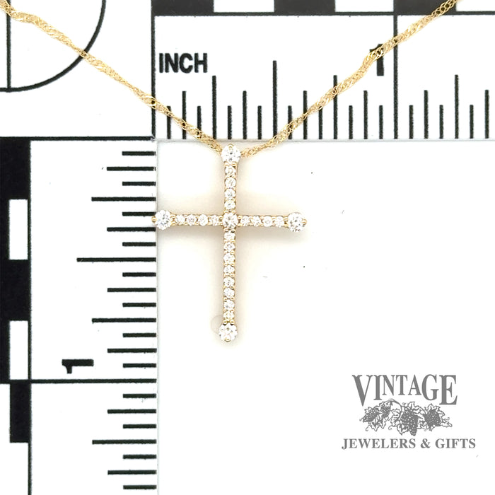 Byzantine style 14ky gold and diamond cross necklace scale
