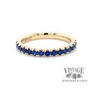 Blue sapphire 14ky gold castle pave ring stacker
