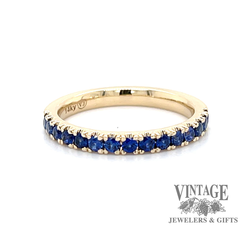 Blue sapphire 14ky gold castle pave ring stacker