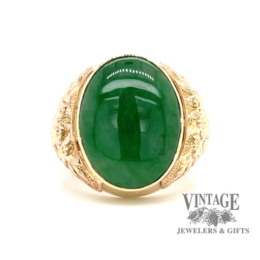 Vintage Floral Jadeite Ring in 14k FRONT