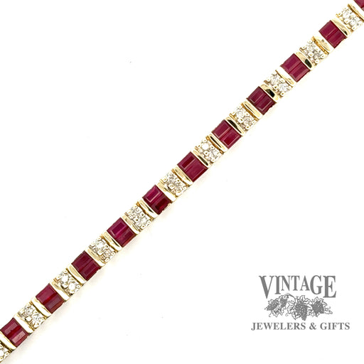 14ky gold natural ruby and diamond tennis bracelet