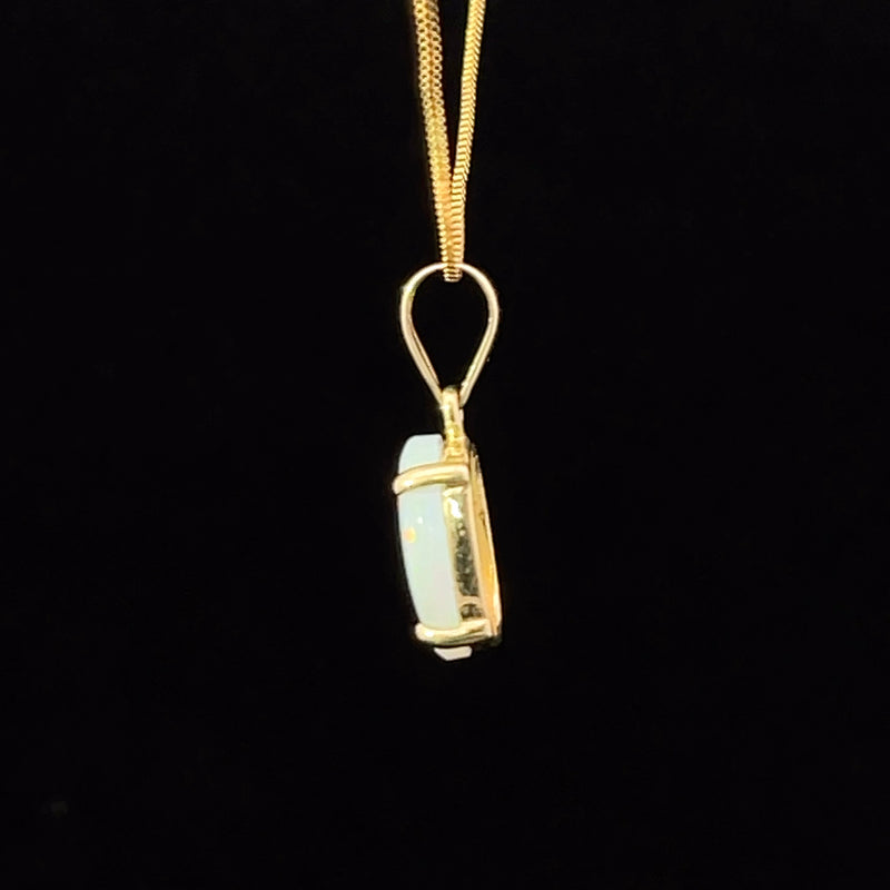 White opal 14k gold solitaire pendant