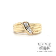 Diamond and 14k gold fluted bypass ring