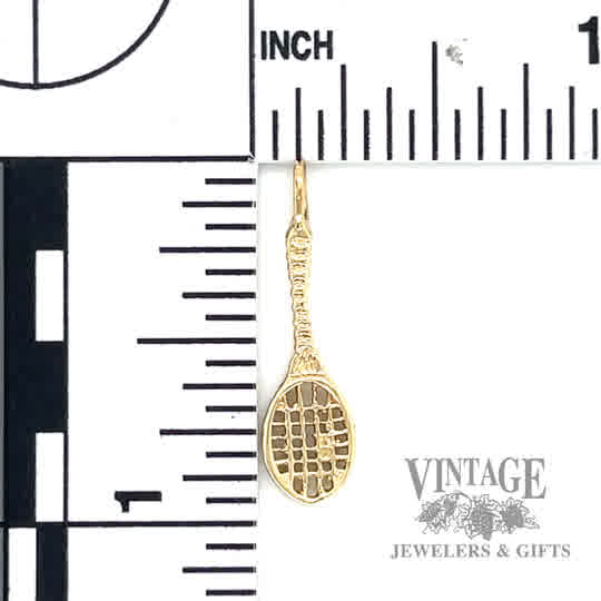 Tennis Racket 13k Gold Pendant/Charm size and scale