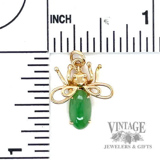 Fly 14k gold jade pendant size to scale