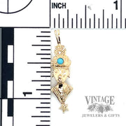 Pharaoh w/ round turquoise stone 13k gold pendant size scale 