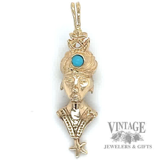 Pharaoh w/ round turquoise stone 13k gold pendant