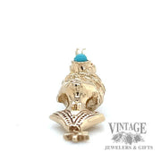  Pharaoh w/ round turquoise stone 13k gold pendant front side