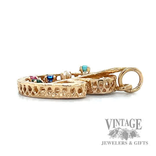 Painters Pallet  w/ multi colored stones 18k gold pendant   side