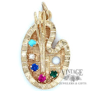Painters Pallet w/ multi colored stones 18k gold pendant  
