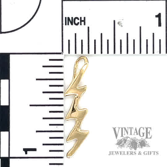 Lightning  Bolt 14k gold pendant  size and scale