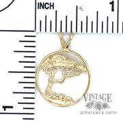 Tree Ring 14k gold pendant size to scale