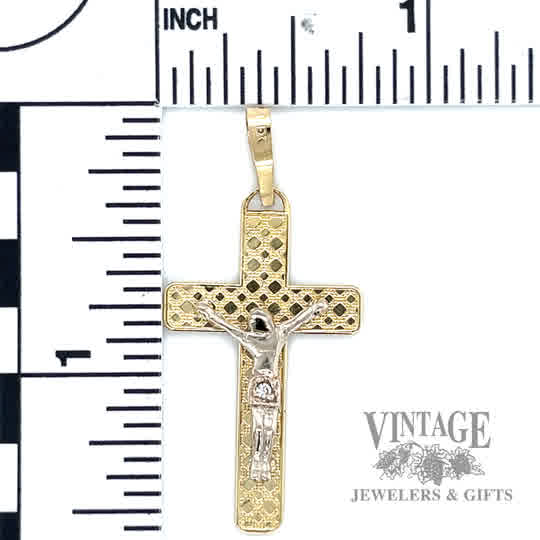 Cross w Jesus 10k gold pendant size and scale
