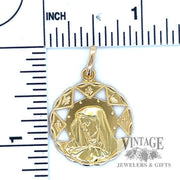 Virgin Mary 19k gold Pendant size and scale