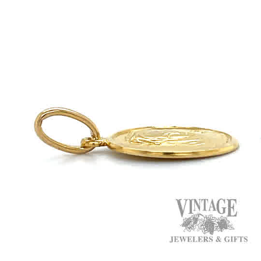 Virgin Mary 18k gold pendant side