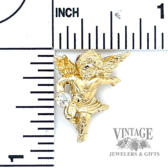 Angel w white stone 14k gold pendant
