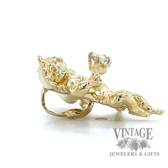 Angel w white stone 14k gold pendant