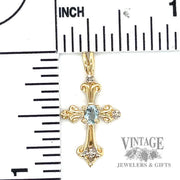 Cross w Aquamarine stone 10k gold pendant size and scale
