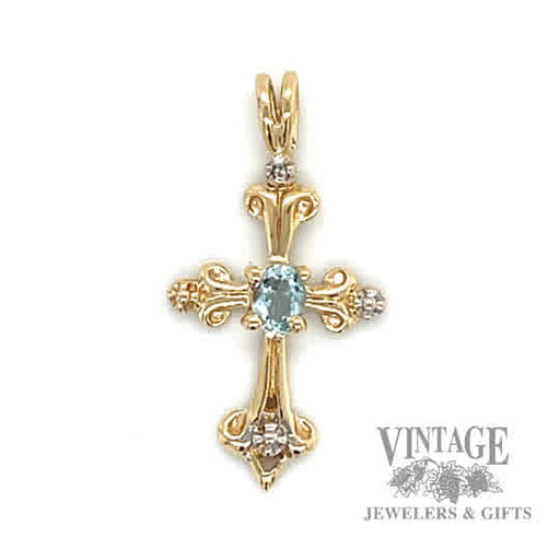 Cross w Aquamarine stone 10k gold pendant