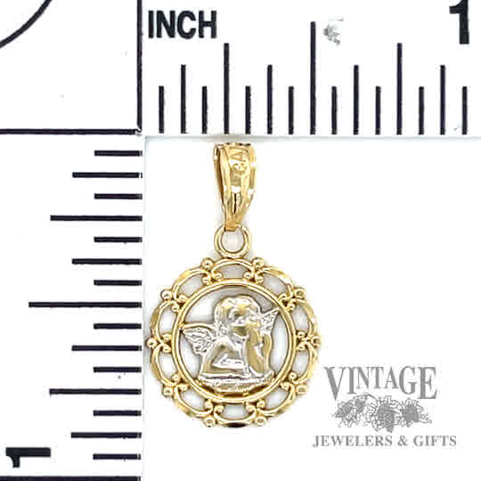 Angel 14k gold pendant  size and scale