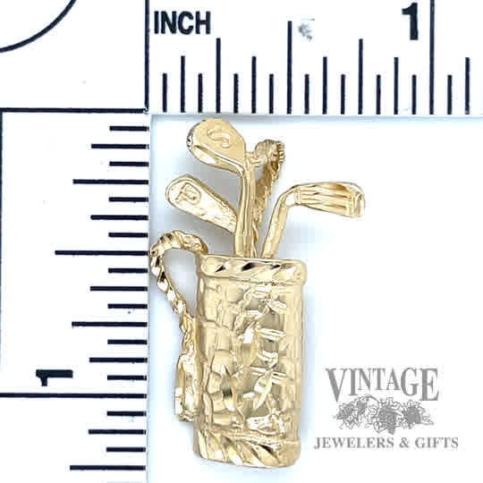 Golf Club bag 14k gold pendant  size and scale