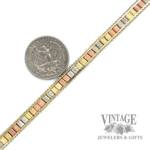 7.5" Panther link 14k Tri gold bracelet size and scale