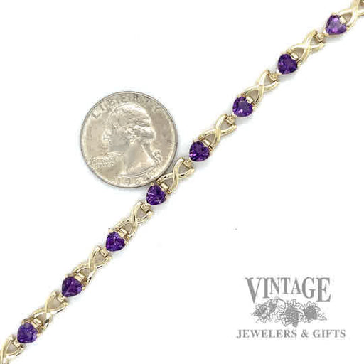 7.5" Tennis Link w/ Heart Shaped Amethyst size and scale 