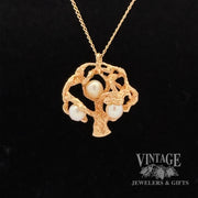 14k Tree and Pearl Pendant necklace front