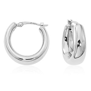 14 karat white gold polished tapered pierced hoop earrings