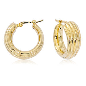 14 karat yellow gold small pierced hoop earrings with ridges