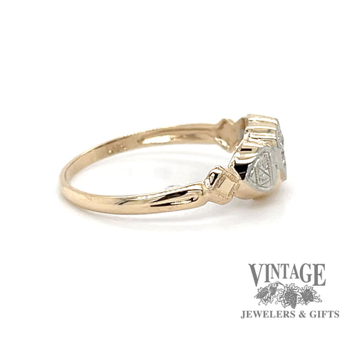 Vintage 14k gold heart motif diamond solitaire ring side