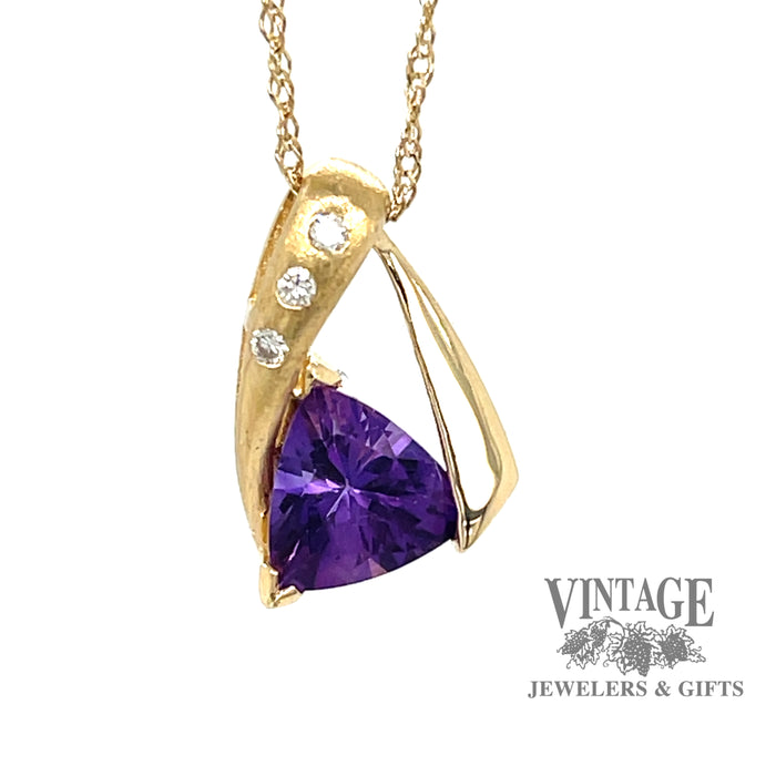 Amethyst Trillion Necklace with Diamond Accents 14k