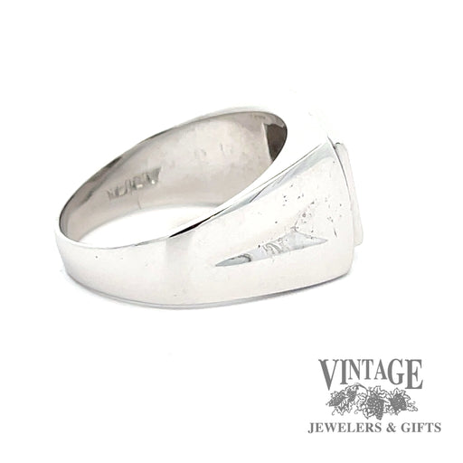 14 karat white gold vintage square signet .40 ct diamond ring, side view
