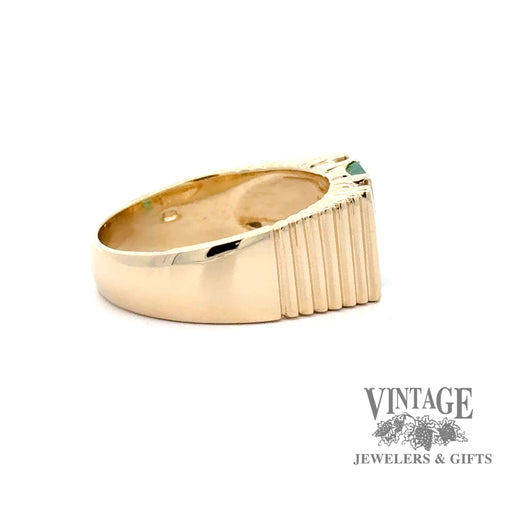14ky gold 1ct Emerald and diamond bar set ring, side view