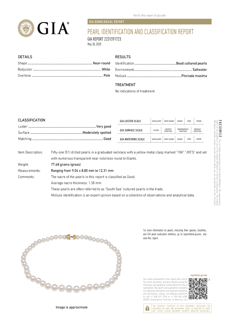 20" graduated 9-12 mm white/pink South Sea pearl necklace