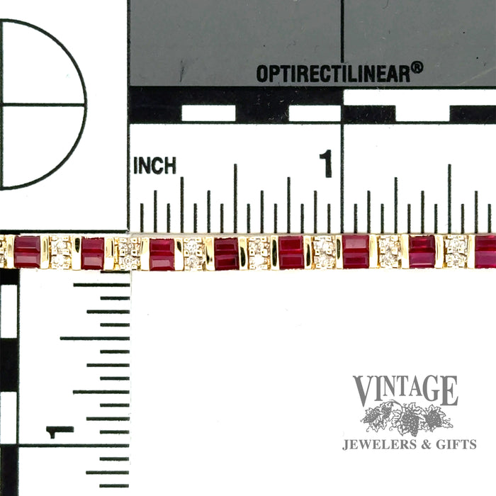 14ky gold natural ruby and diamond tennis bracelet with scale