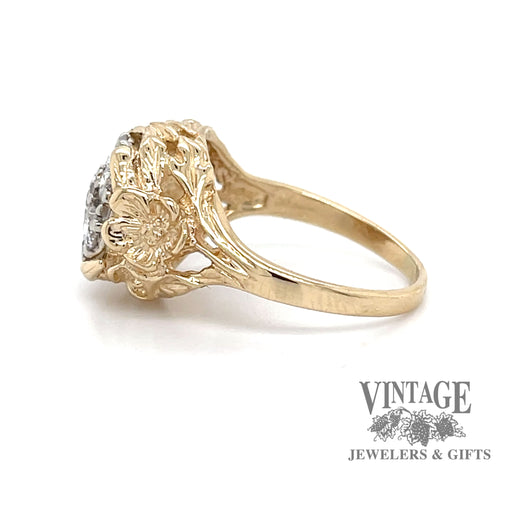 Nature inspired Diamond cluster Ring in 14k Yellow Gold SIDE