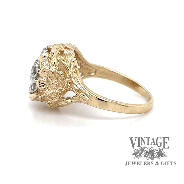 Nature inspired Diamond cluster Ring in 14k Yellow Gold SIDE