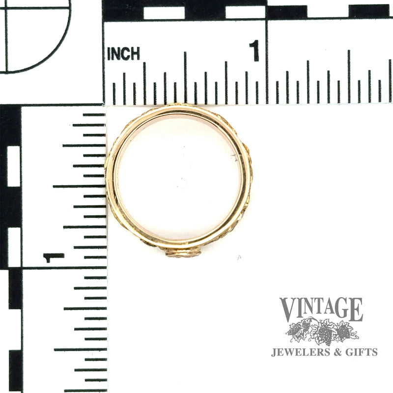 14ky gold band with natural gold nugget inlay and diamond solitaire ring, with scale