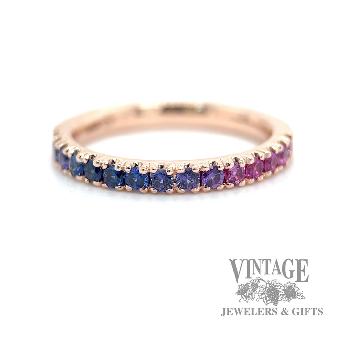 Purple/blue/pink ombré gradient sapphire 14k rose gold ring band