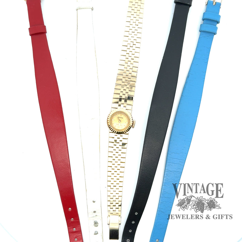 Vintage Ladies slide Rolex 18ky gold watch, with assorted bands