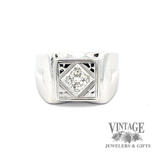 14 karat white gold vintage square signet .40 ct diamond ring