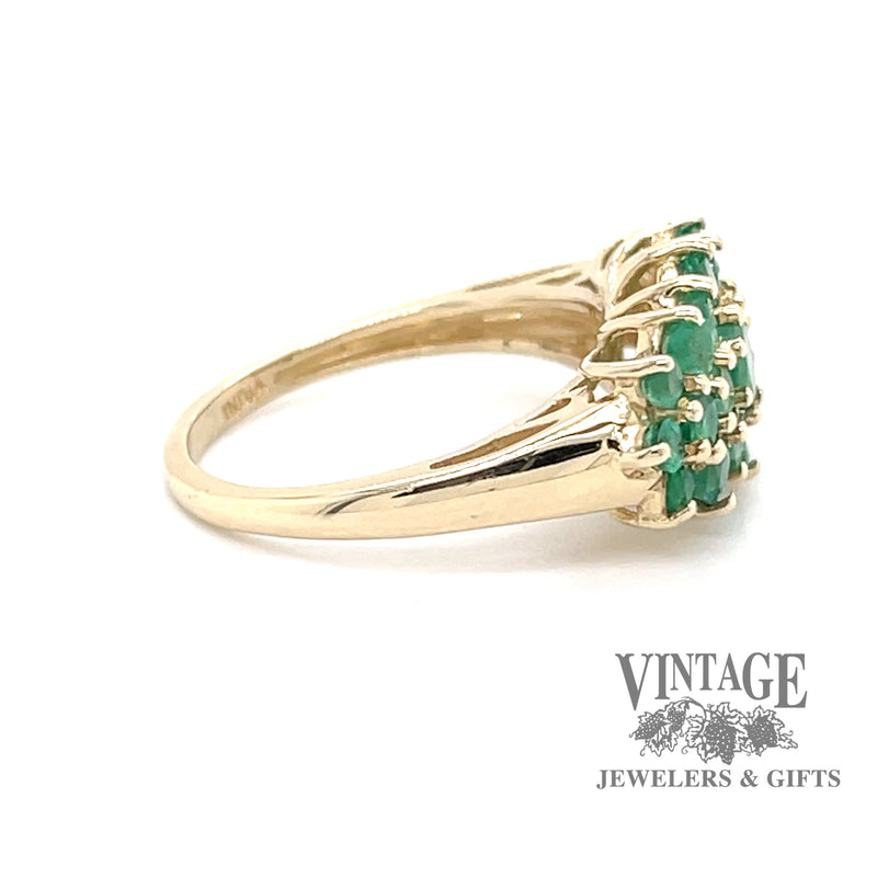 Emerald cluster 14ky gold ring side