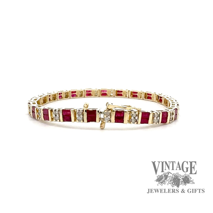 14ky gold natural ruby and diamond tennis bracelet, showing clasp