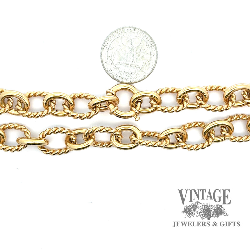 Large twisted/polished link 18ky gold 18” necklace scale