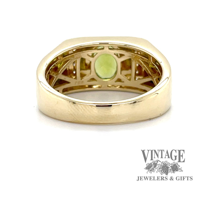 Bezel set Peridot wide ring in 10k with Diamond accents BACK