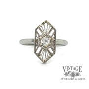 Vintage Hexagonal Ring in 18k White Gold FRONT