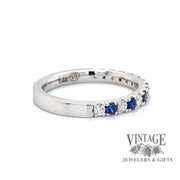 Blue sapphire and diamond 14kw gold ring stacker side