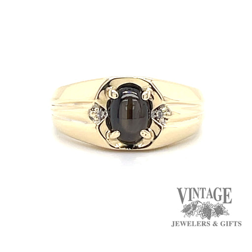 Black Star Sapphire and Diamond RIng in 14k FRONT