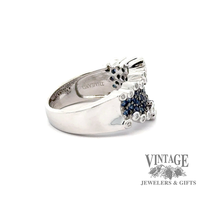 14kw gold sapphire pave and diamond ring, side view ￼